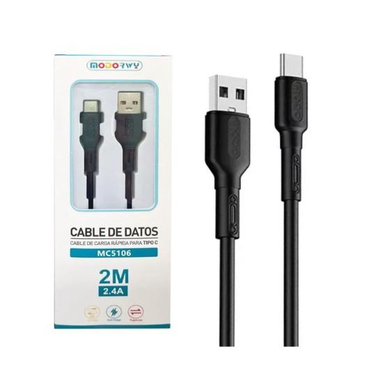 Cable Modorwy MC5106 Tipo-C 2,4A 2m Negro Cable Modorwy MC5106 Tipo-C 2,4A 2m Negro